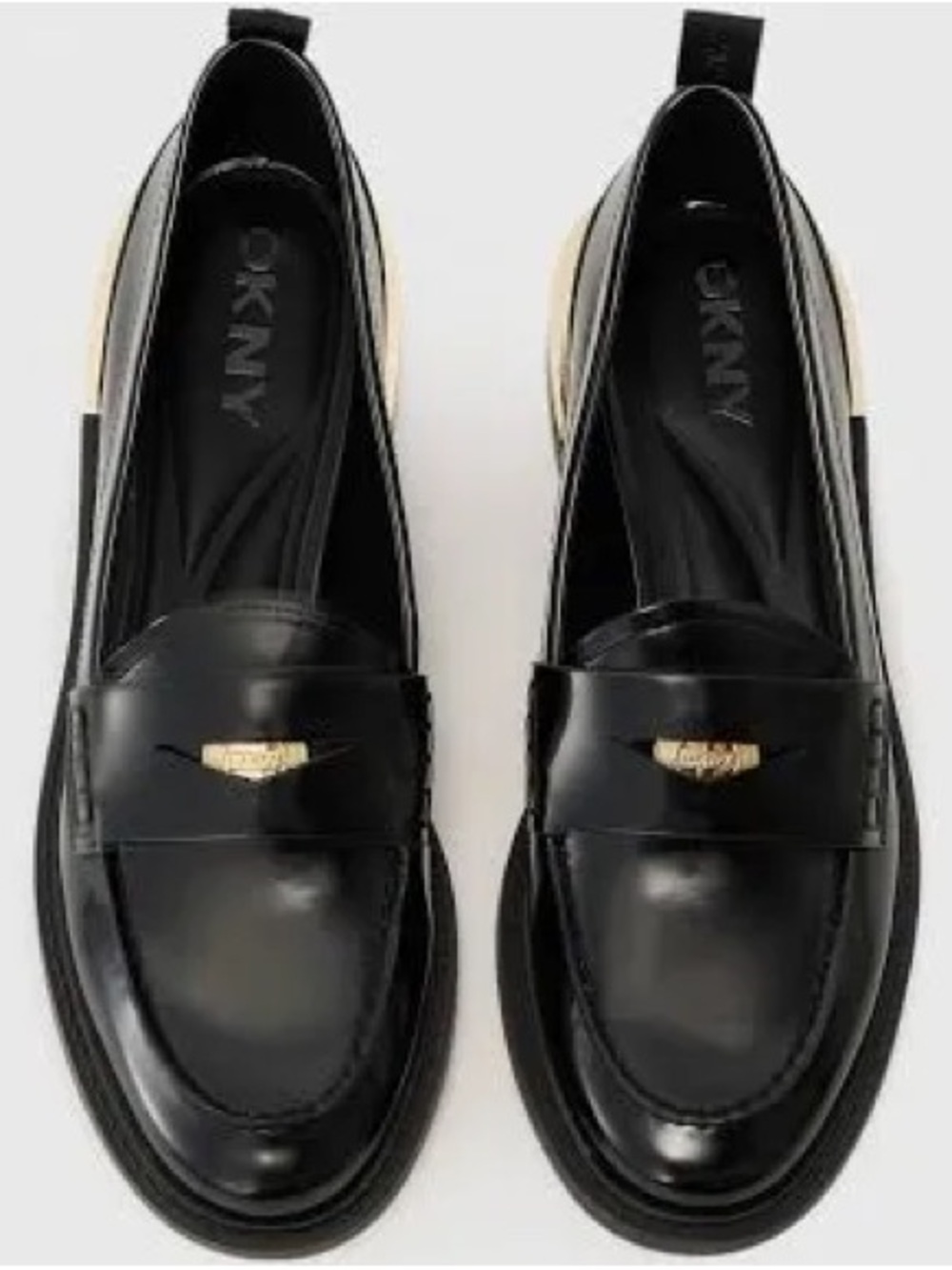 DKNY Black Patent Loafers with Gold Accent Size 10 - Picture 2 of 14